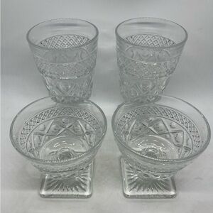 Vintage Imperial Glass Cape Cod Clear Glass 2 Water Goblets & 2 Sherbet Glasses.